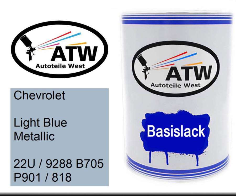 Chevrolet, Light Blue Metallic, 22U / 9288 B705 P901 / 818: 500ml Lackdose, von ATW Autoteile West.